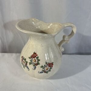 Ceramic Pitcher Vase Circa 1960/1970 Vintage Pottery Floral Speckled